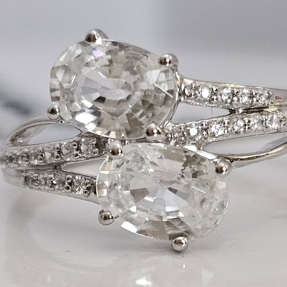 14K White Gold,White Sapphire and Diamond  Ring , size 8